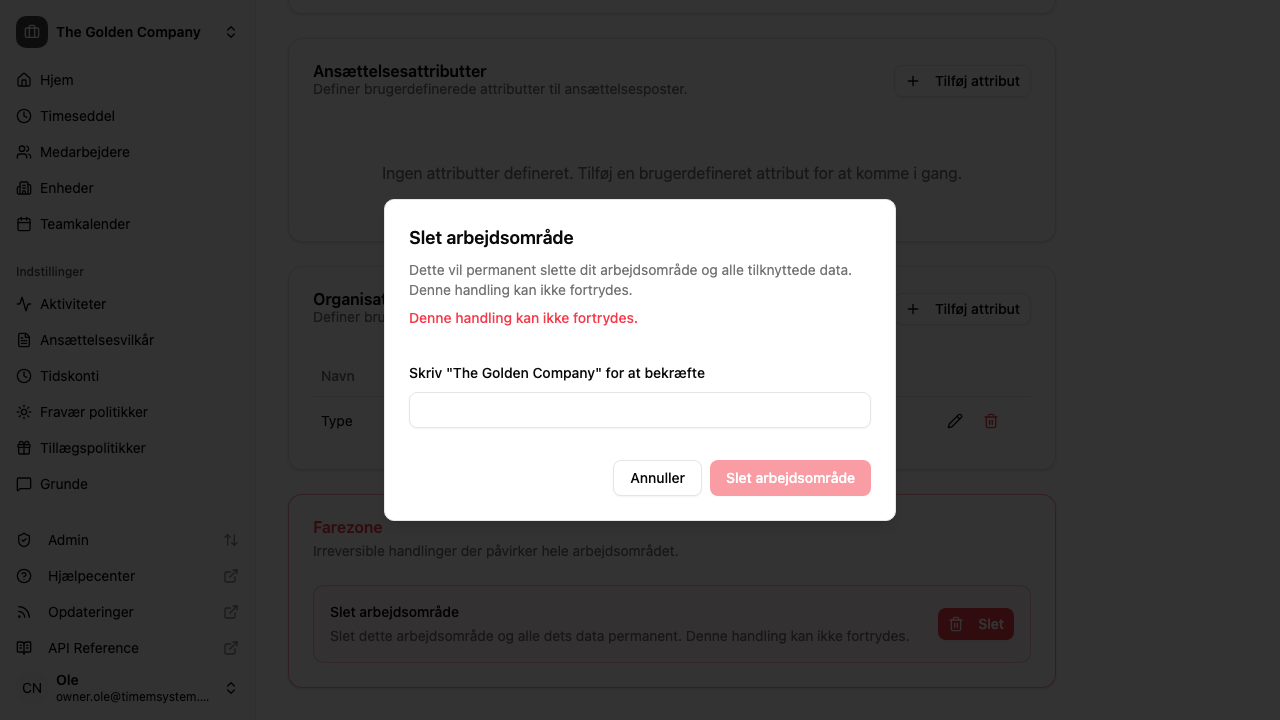 Bekræftelsesdialog for sletning af arbejdsområde