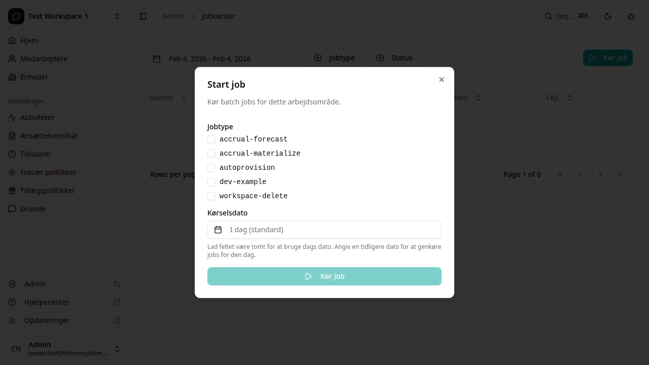 Dialog for udløsning af job