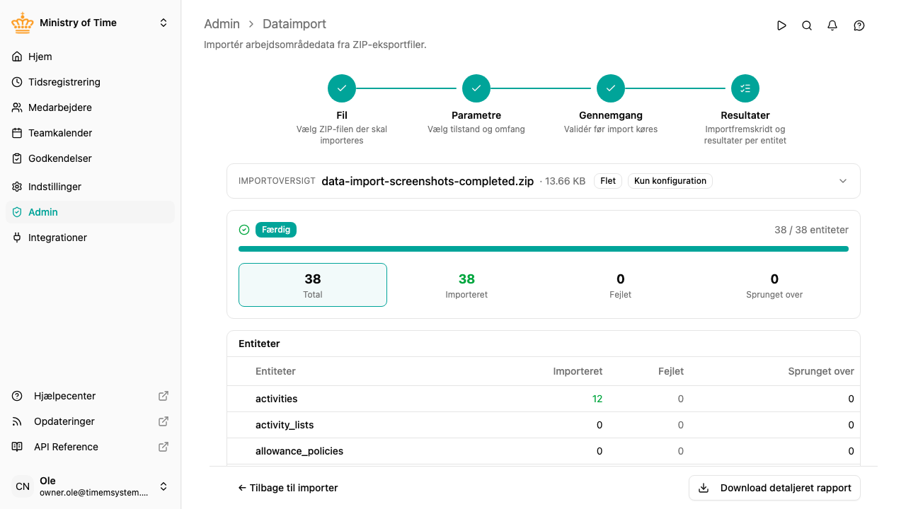 Importguide, Resultater-trin