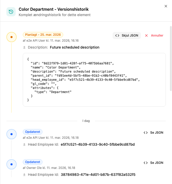 Ændringsdetaljer der viser felterne der vil ændre sig