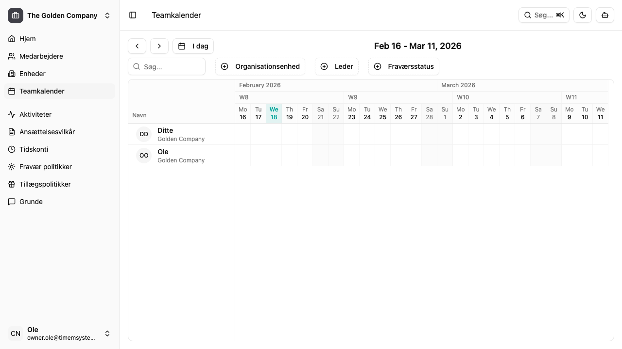 Teamkalender med tidslinjevisning