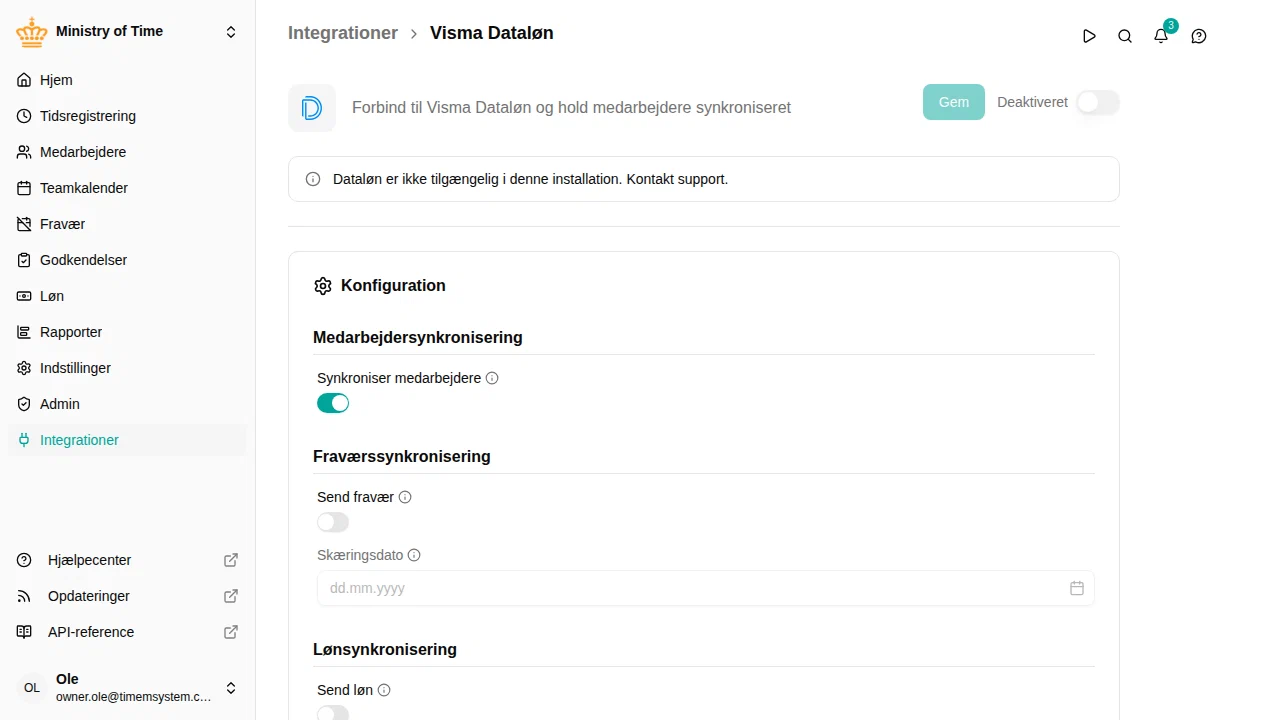 Dataløn-integrationens detaljeside
