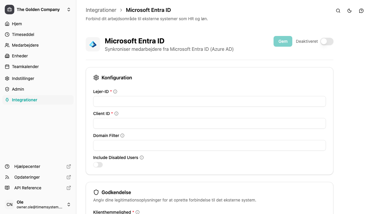 Entra ID integrationsdetaljer