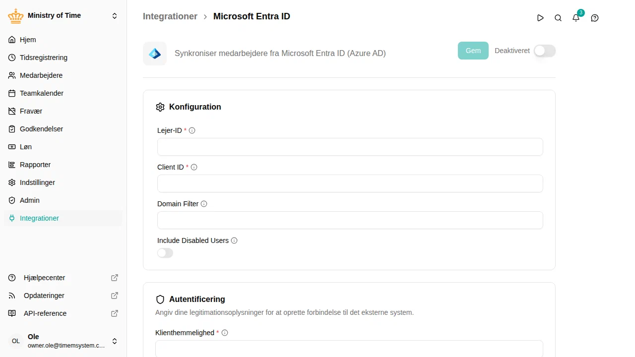 Detaljeside for Entra ID-integrationen