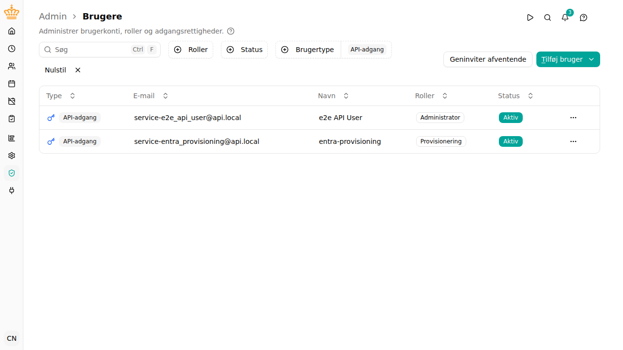 Provisionerings-servicebrugeren i brugerlisten