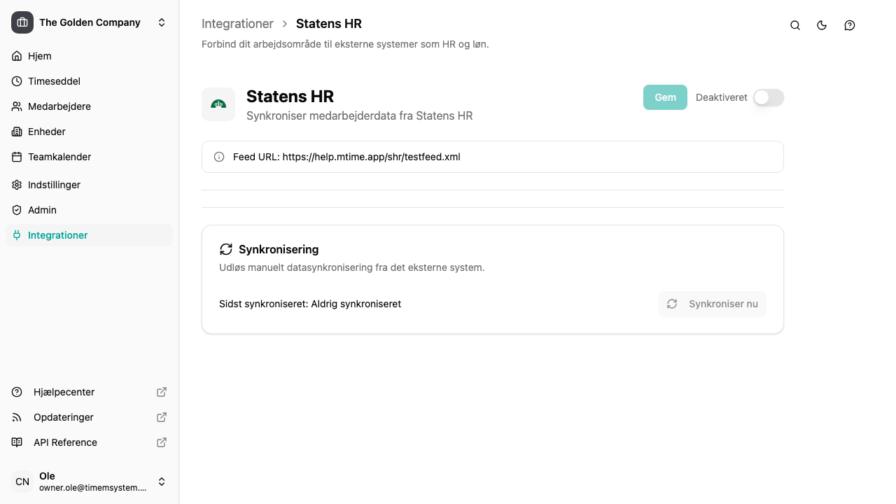 Detaljeside for SHR-integration
