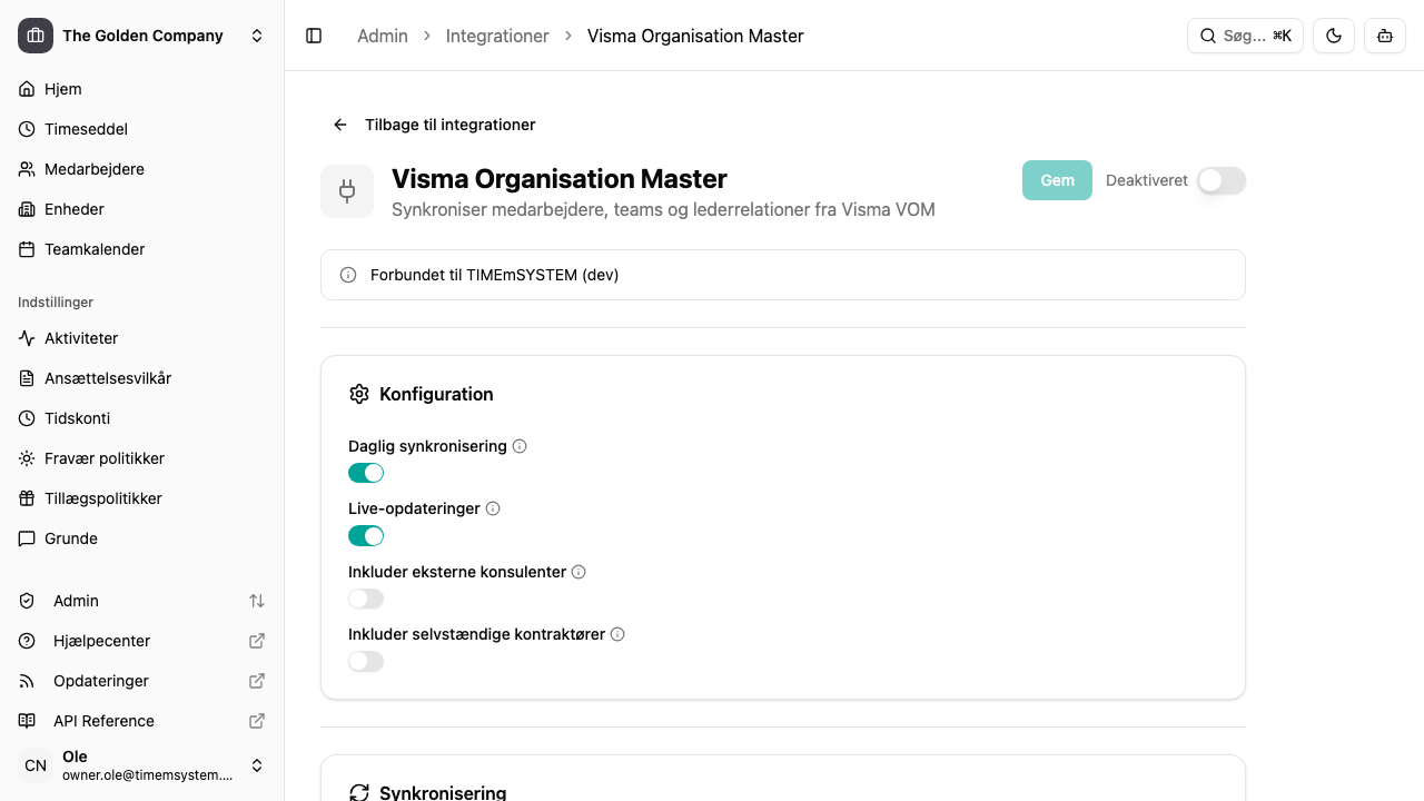 Detaljeside for VOM-integration