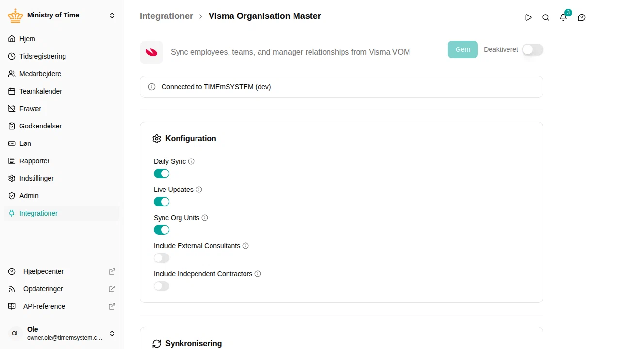 Detaljeside for VOM-integration