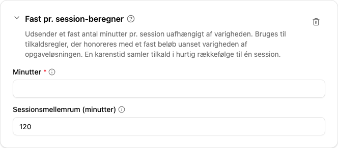 Konfiguration af beregneren Fast pr. session