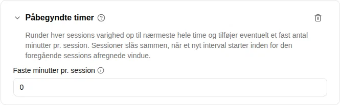 Konfiguration af beregneren Påbegyndte timer