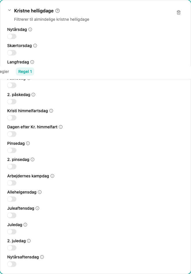 Konfiguration af filteret Kristne helligdage