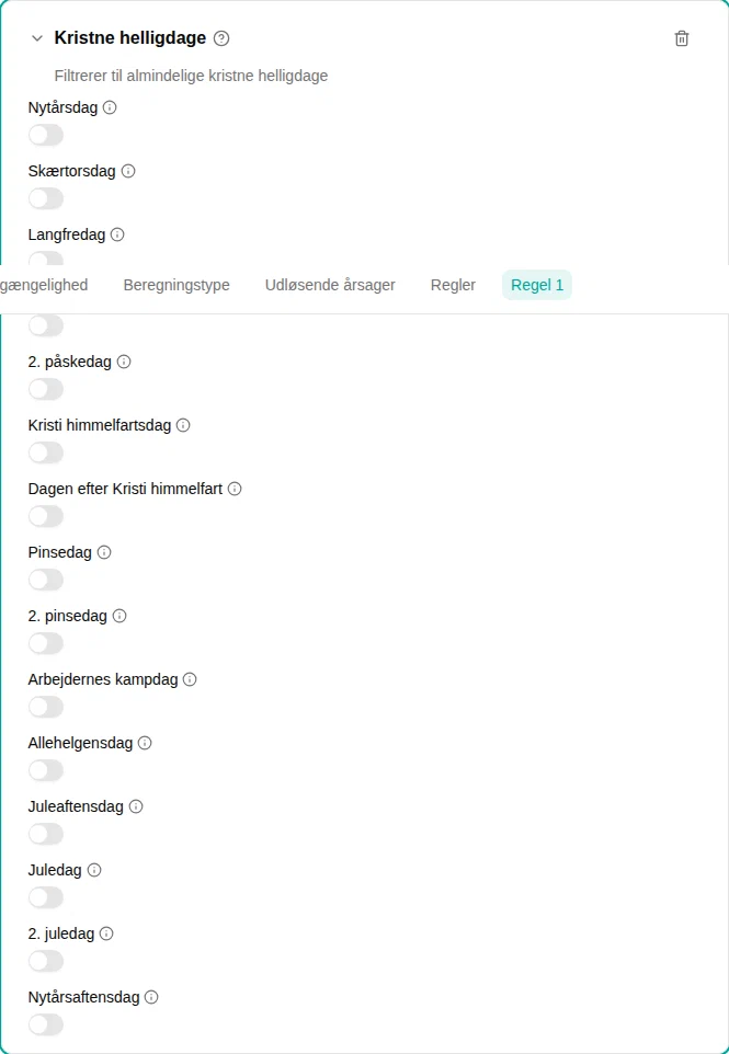Konfiguration af filteret Kristne helligdage