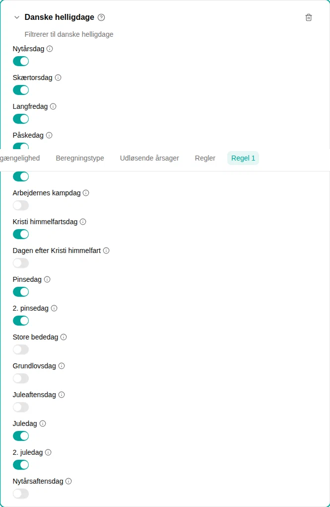 Konfiguration af filteret Danske helligdage