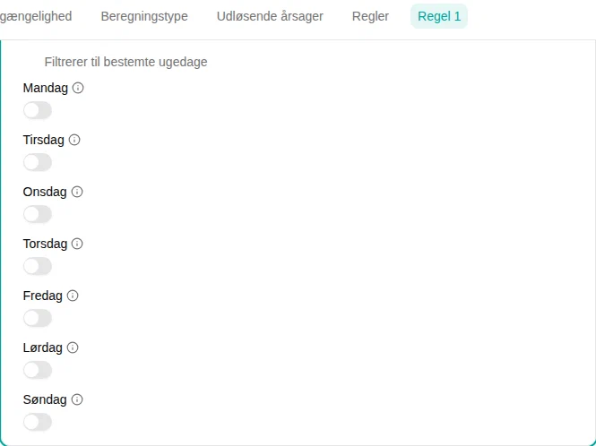 Konfiguration af filteret Ugedag