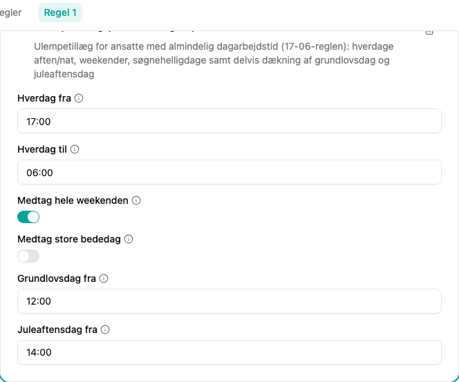 Konfiguration af filteret Danske ulempetimer