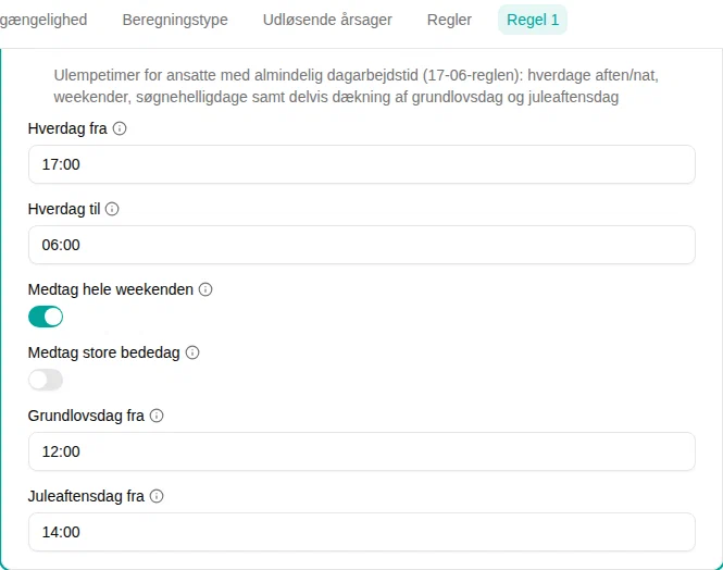 Konfiguration af filteret Danske ulempetimer