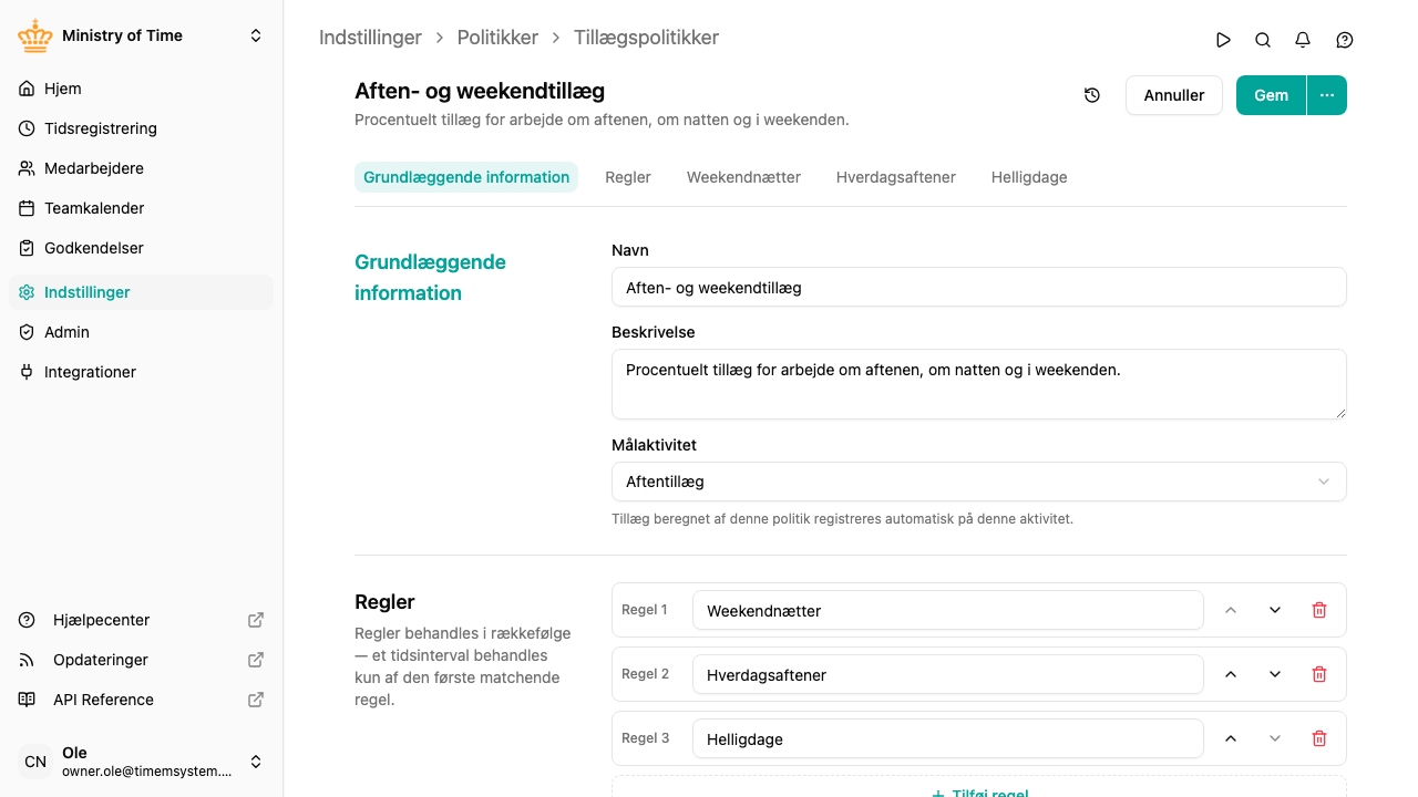 Editor for tillægspolitik med tre regler