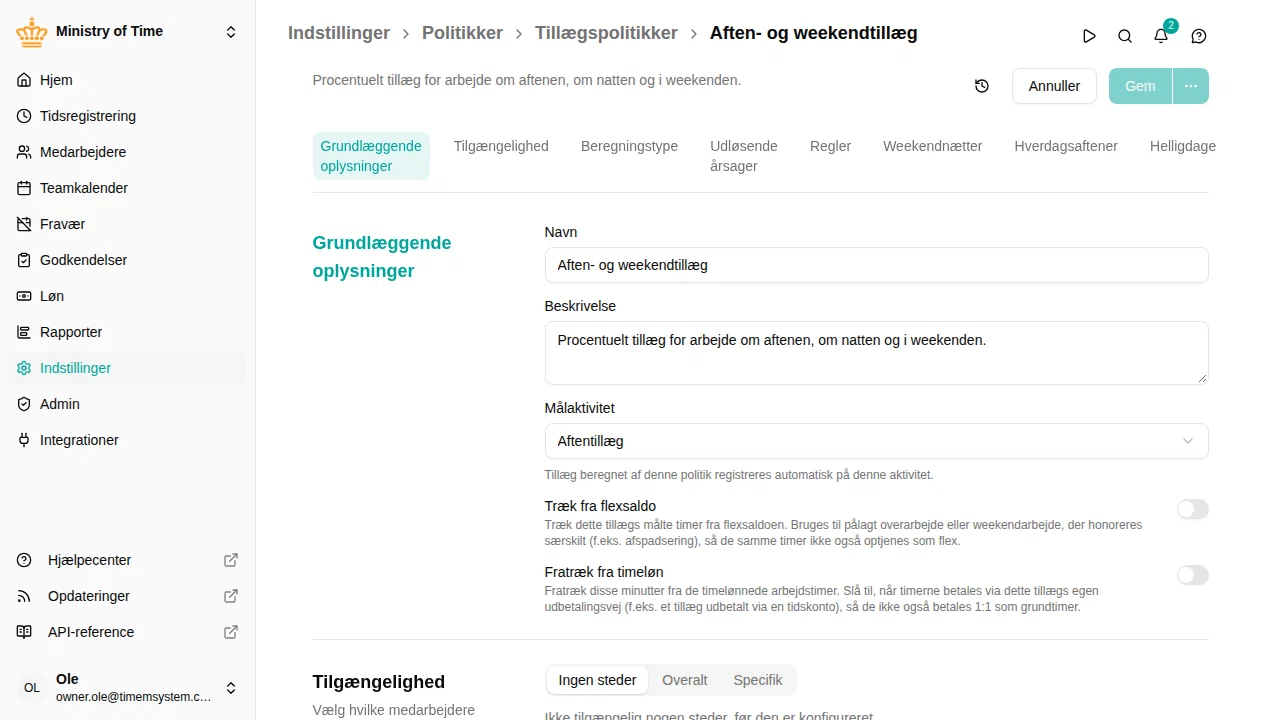 Editor for tillægspolitik med tre regler