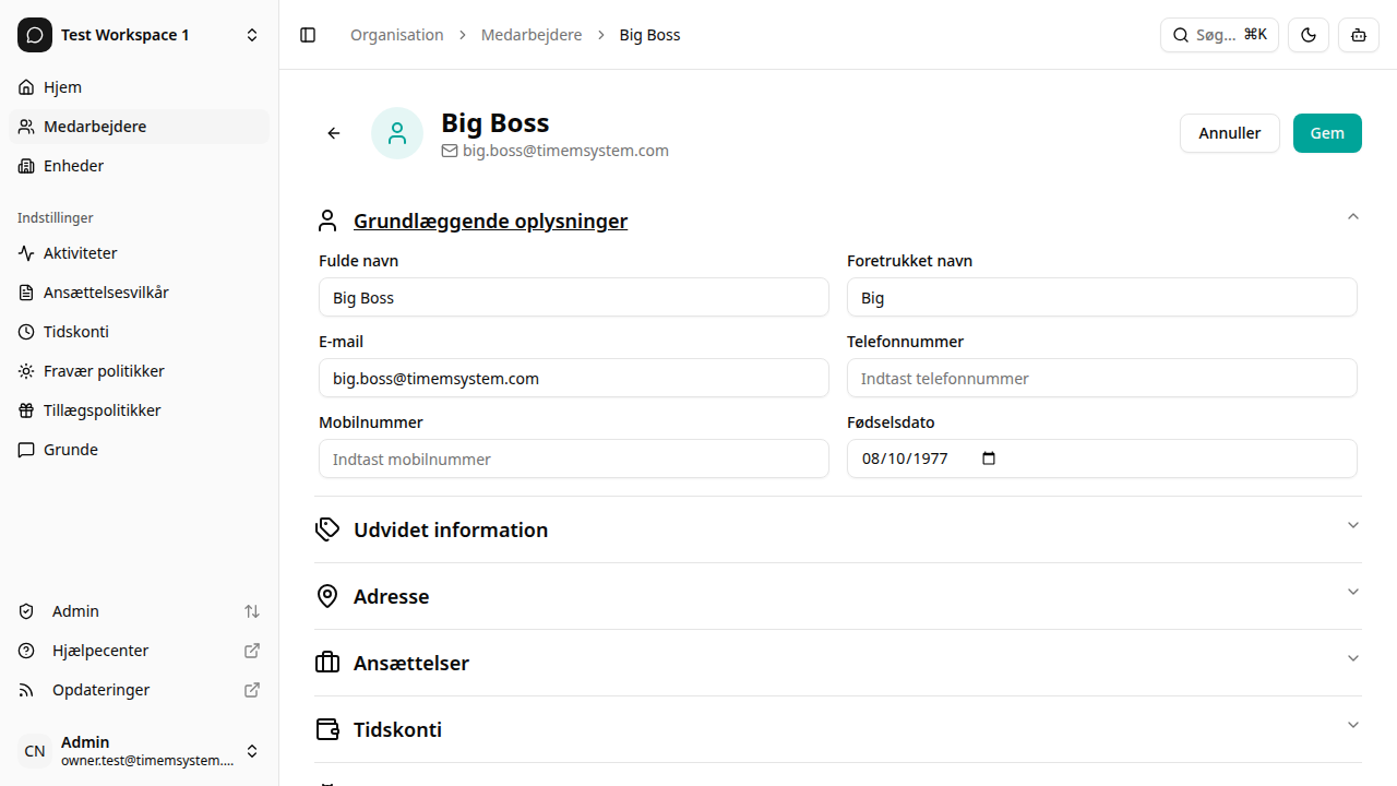 Brugerdefinerede attributter i medarbejderformular