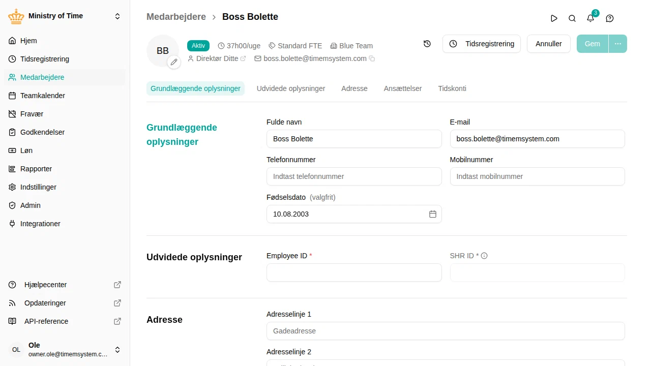 Brugerdefinerede attributter i medarbejderformularen