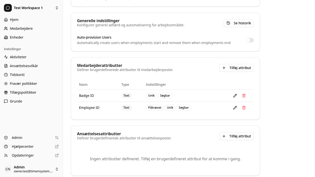 Arbejdsområdeindstillinger med brugerdefinerede attributter