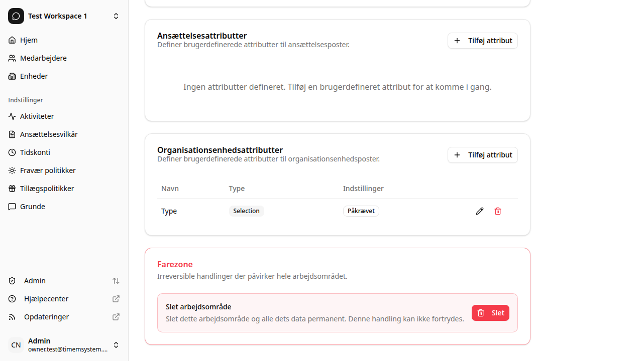 Farezone-sektion der viser mulighed for at slette arbejdsområde