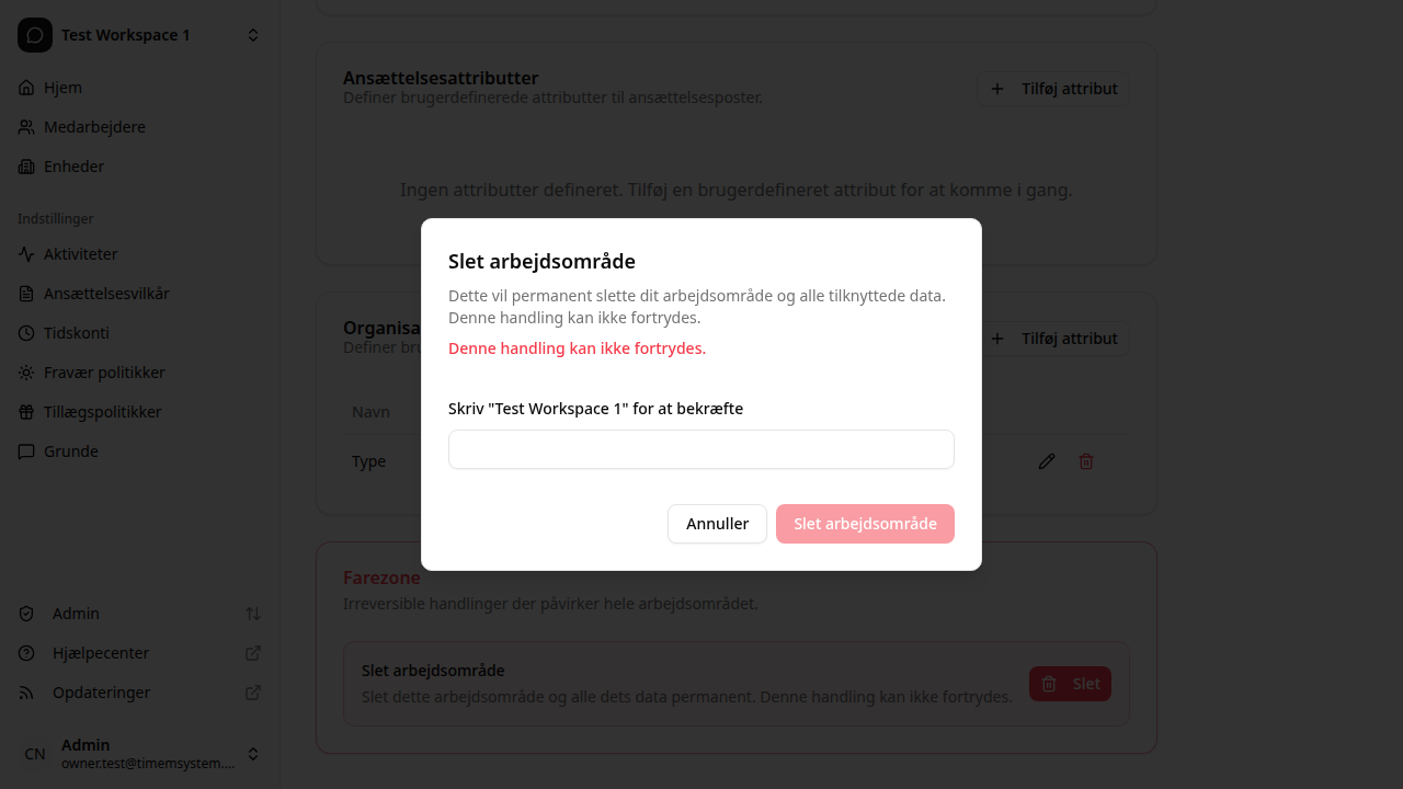 Bekræftelsesdialog for sletning af arbejdsområde