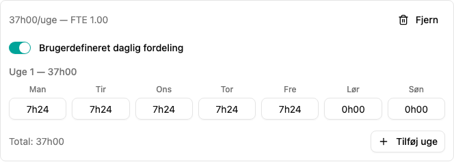 Arbejdstidsnorm med brugerdefineret daglig fordeling