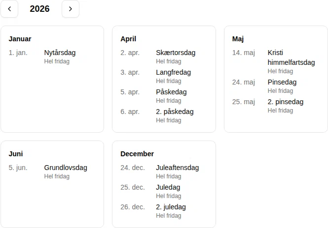 Forhåndsvisning med danske helligdage