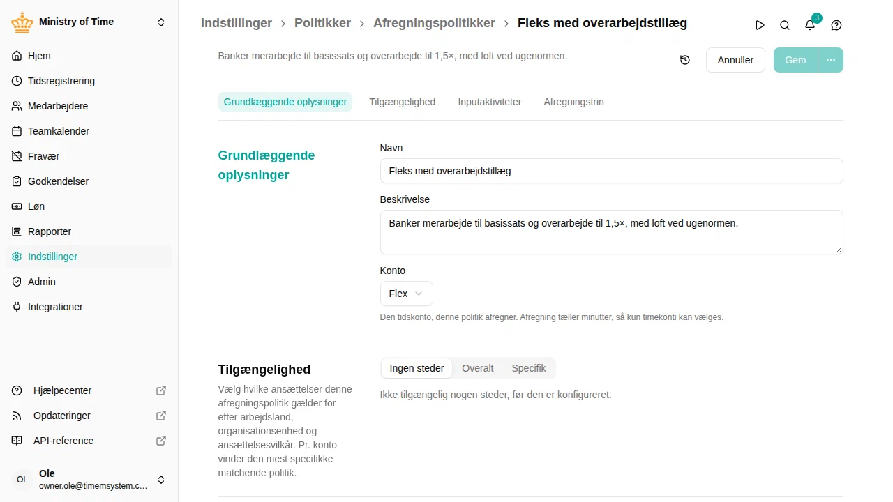 Redigering af en afregningspolitik med inputaktiviteter og en række trin