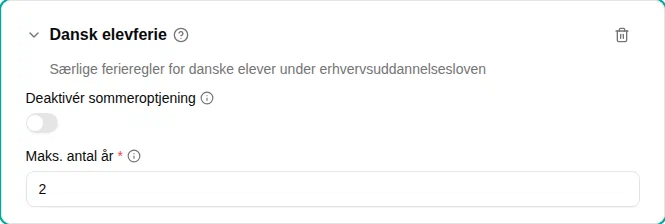 Indstillinger for pluginet Dansk elevferie