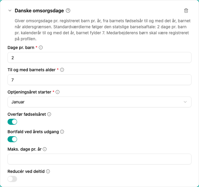 Konfiguration af pluginet Danske omsorgsdage
