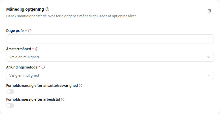 Månedlig tilskrivning plugin konfiguration