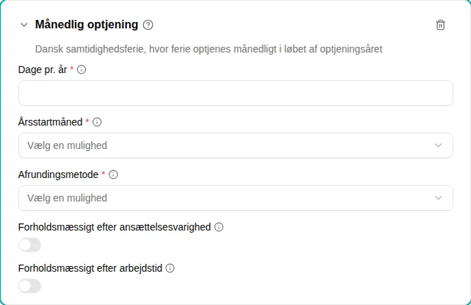 Indstillinger for pluginet Månedlig optjening