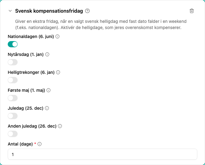 Konfiguration af pluginet Svensk kompensationsfridag