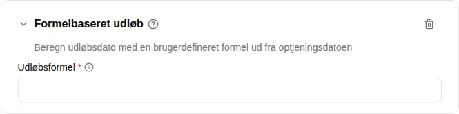 Indstillinger for pluginet Formelbaseret udløb