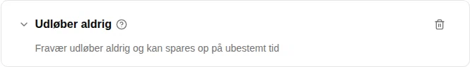 Indstillinger for pluginet Udløber aldrig