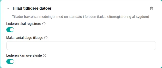 Indstillinger for Tillad tidligere datoer