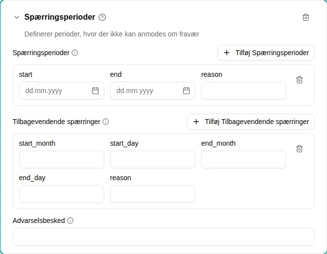 Indstillinger for spærringsperioder