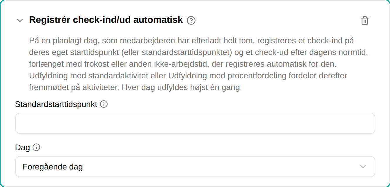 Konfiguration af pluginet Registrér check-ind/ud automatisk