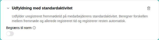 Konfiguration af pluginet Udfyldning med standardaktivitet