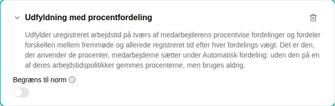 Konfiguration af pluginet Udfyldning med procentfordeling