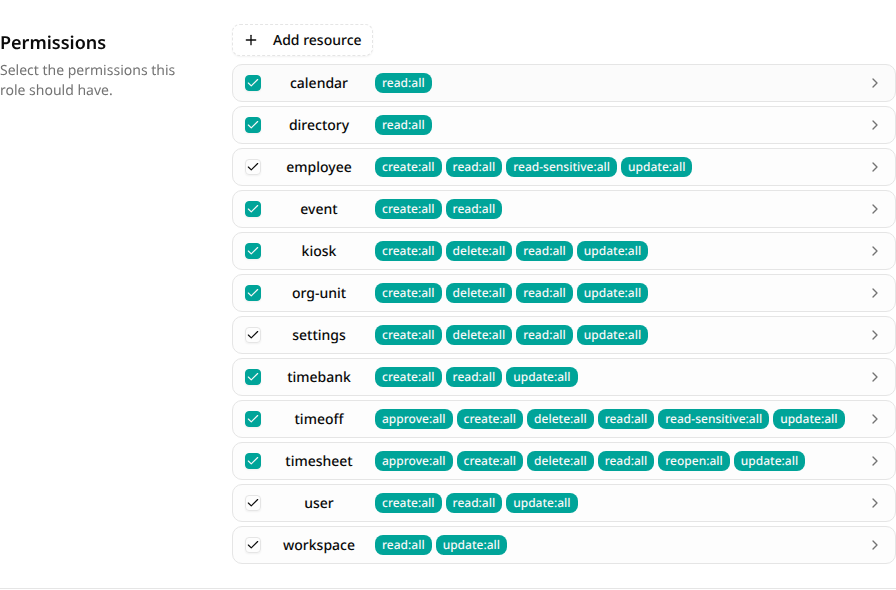 Permission picker showing available permissions