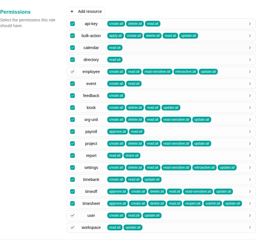 Permission picker showing available permissions