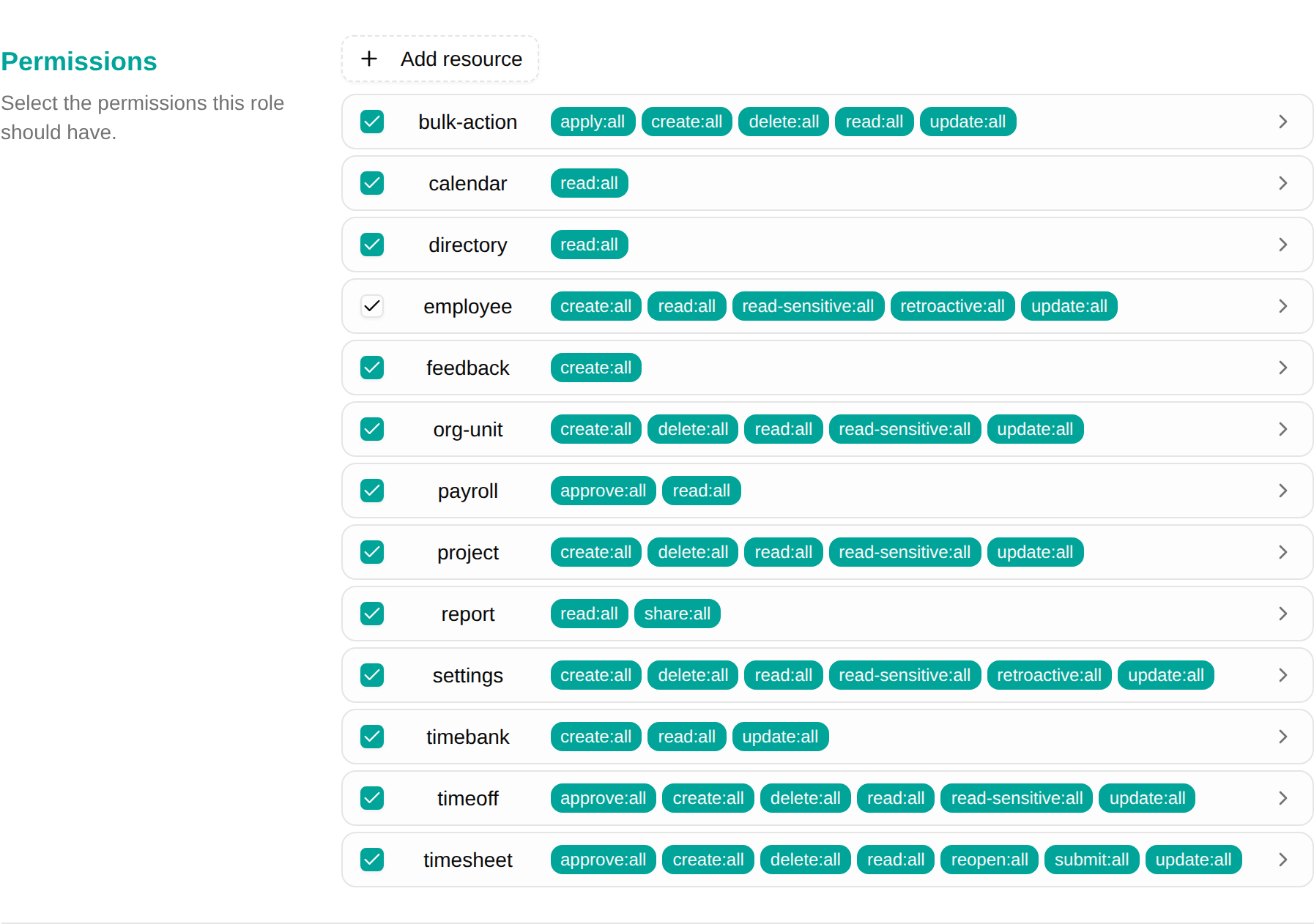 Permission picker showing available permissions