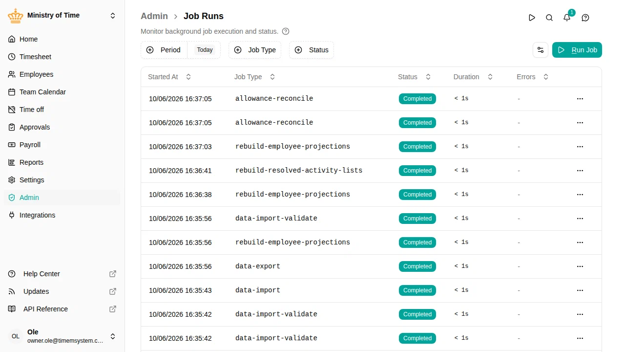 Job runs list