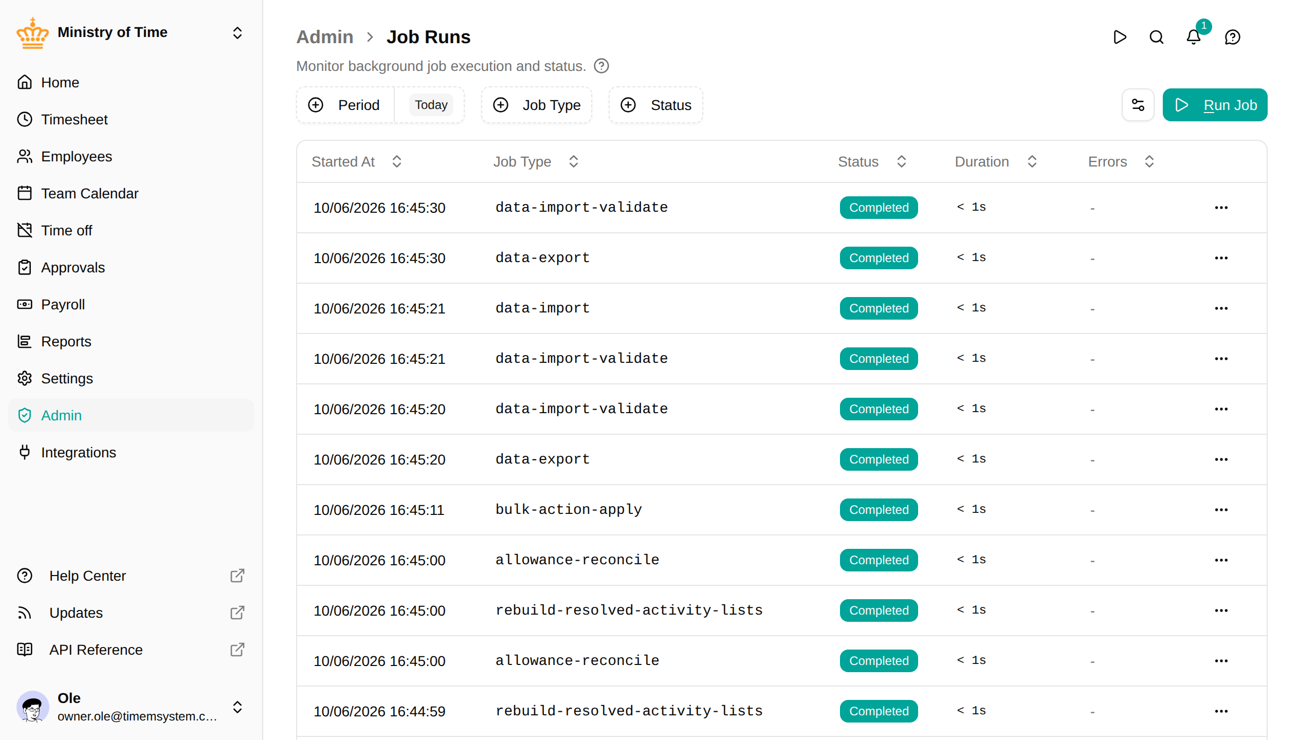 Job runs list