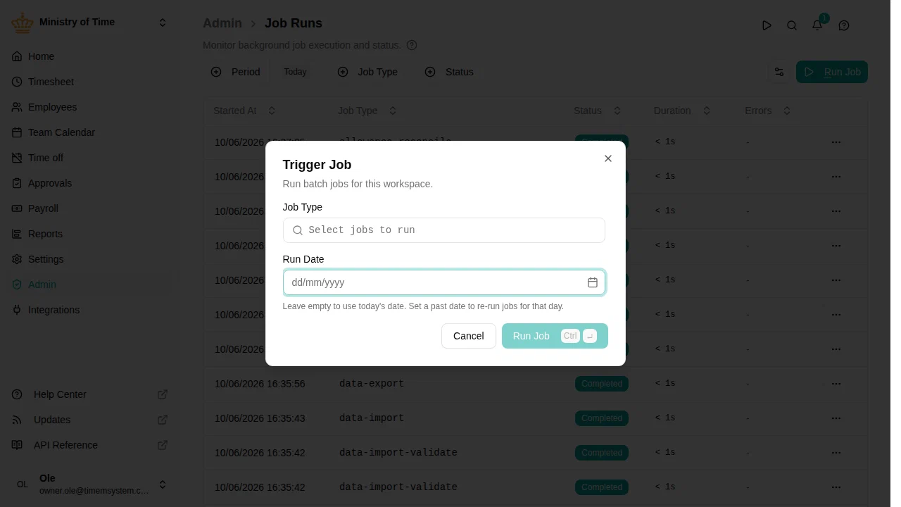 Trigger job dialog