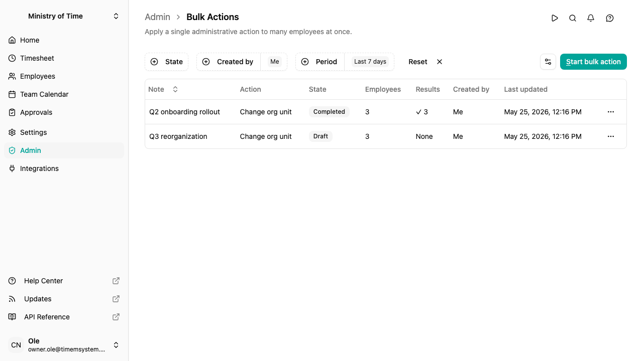 Bulk actions list