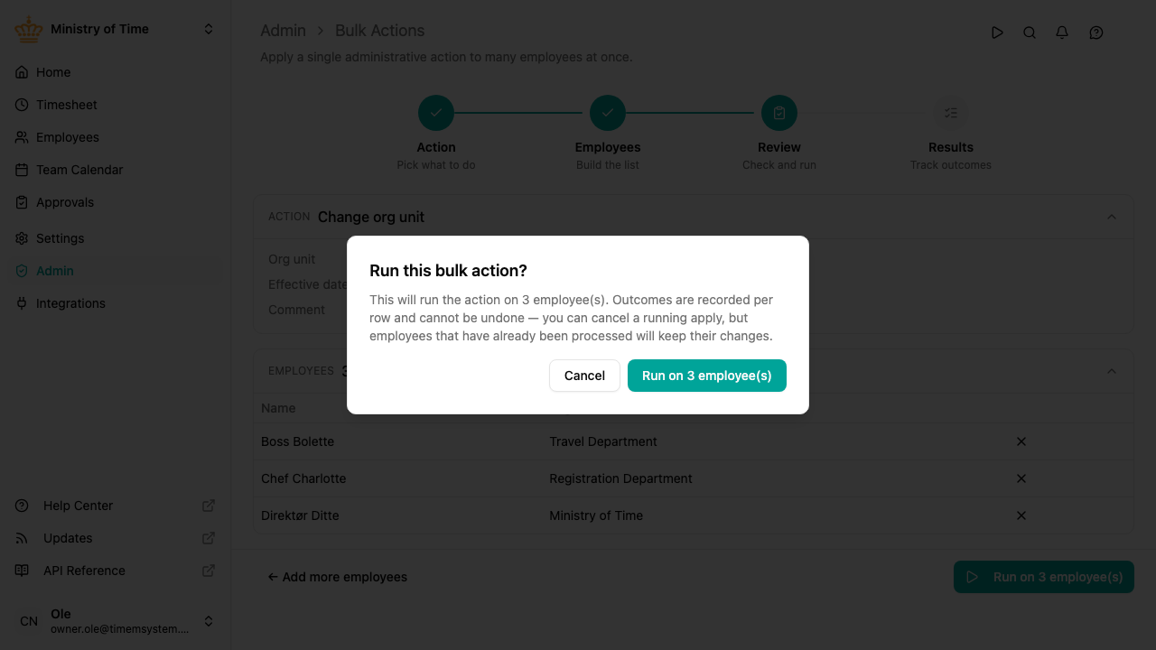 Confirm run dialog